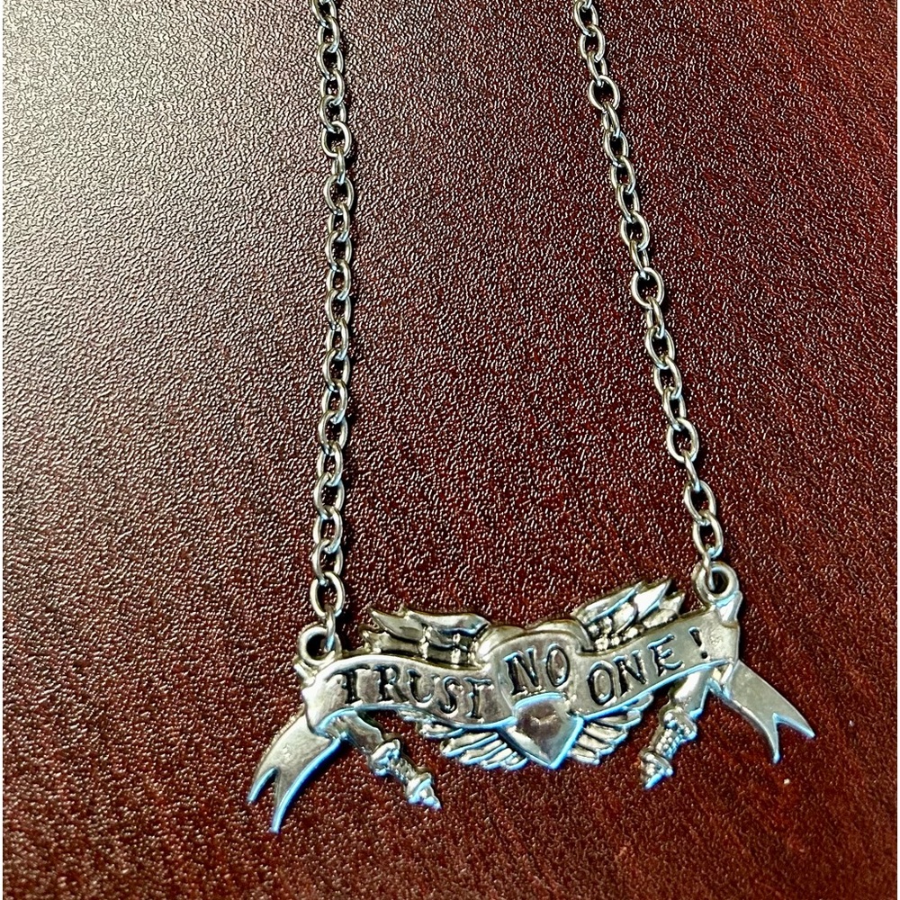Trust No One Punk Goth Tattoo Rock Rebel Necklace Pendant Tribal gothic Silver
